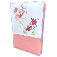 Biblia de Estudio Arco Iris para Mujer con Cierre Reina Valera 1960 imitación piel rosa y blanco floral con índice - Tú guardarás en completa paz