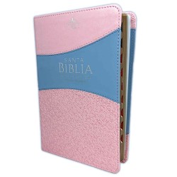 Biblia Letra Grande 12 puntos para Mujer Reina Valera 1960 imitación duotono rosa floral y celeste con índice