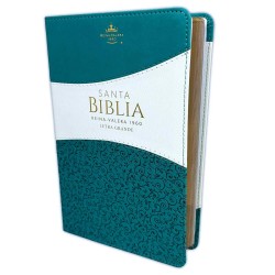 Biblia Letra Grande 12 puntos para Mujer Reina Valera 1960 imitación duotono turquesa floral y blanco