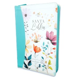 Biblia con Cierre Letra Gigante Manual 14 puntos Reina Valera 1960 Imitación piel jardín turquesa con índice y canto floral
