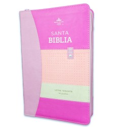 Biblia con Cierre Letra Gigante Manual 14 puntos Reina Valera 1960 imit piel tricolor fucsia rosa lima con índice