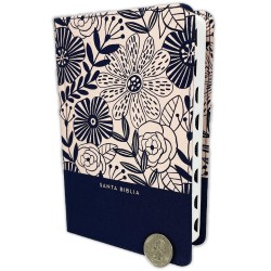 Biblia Compacta Reina-Valera 1960: tapa dura tela, azul y rosa floral con índice